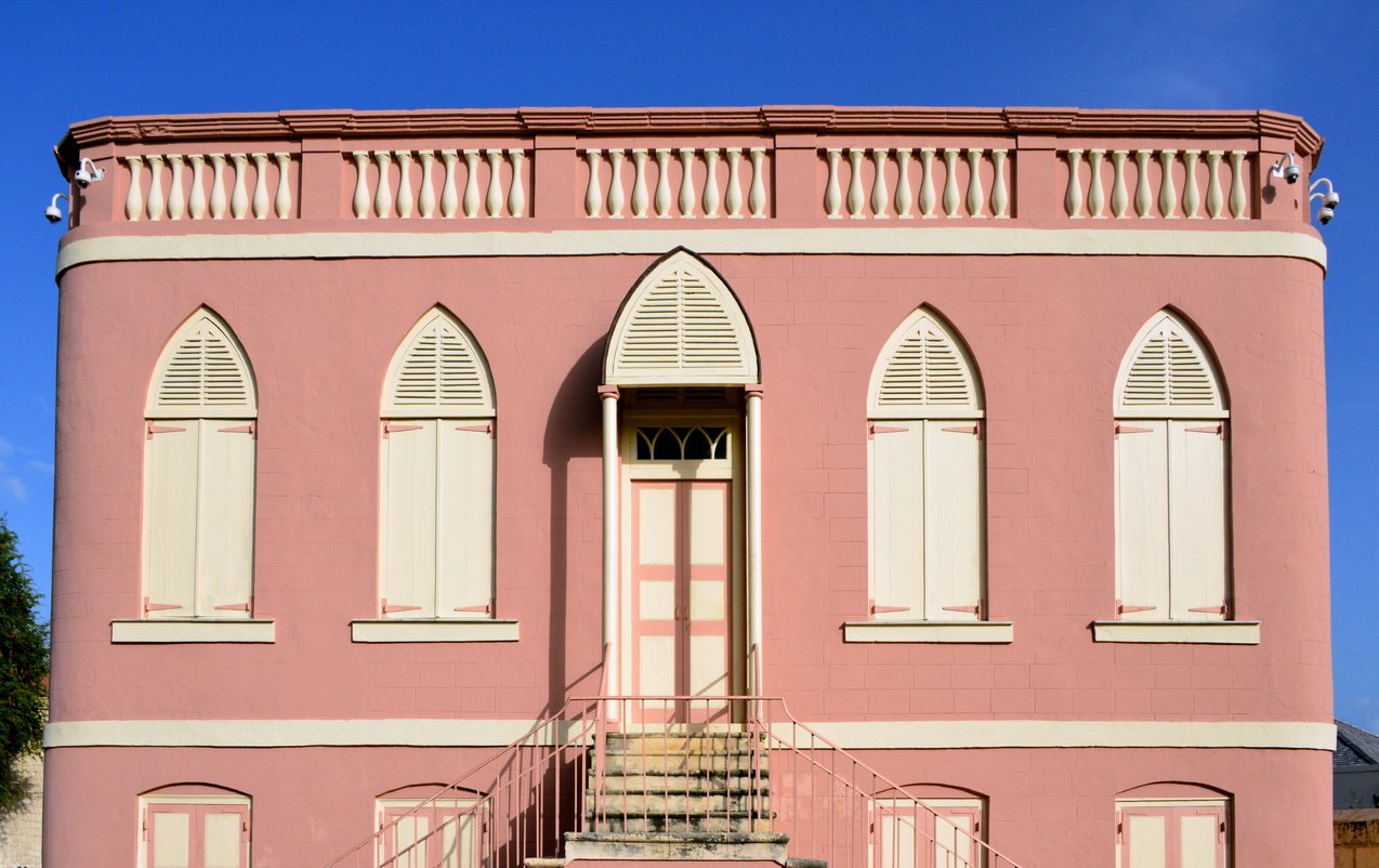 Nidhe Israel Synagogue - pink façade, Bridgetown, Barbados